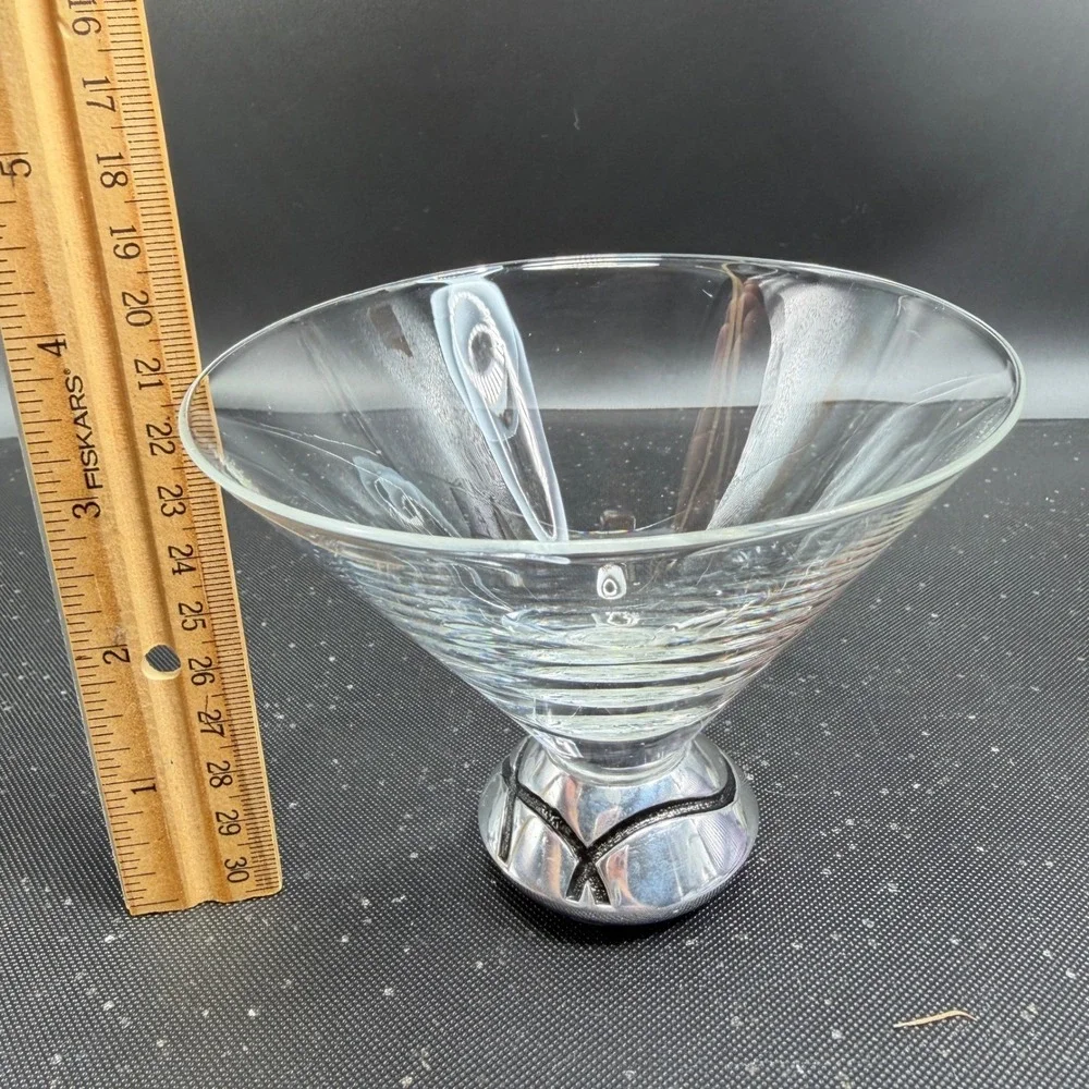 Lenox‎ Martini Glasses Set of 2 Clear Glass Silver Metal Base Modern Barware